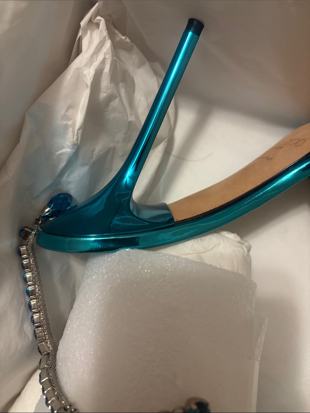 Jimmy Choo Metallic Teal Stiletto Slingback Heels - Picture 2 of 3